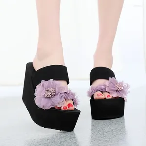 Slippers Seaside Holiday Beach Chaussures Feme Flip-flops Salme Sandals Sandales High Flowers Sweet Flowers 9cm