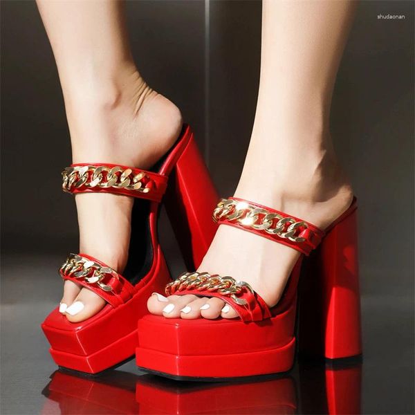 Pantoufles Sexy à talons hauts pour femmes, plateforme, diapositives d'été, Mules, chaussures de fête, chaîne de danse, sandales noires et rouges, grande taille, marque, 2024