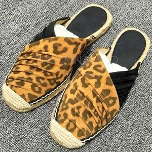 Slippers sexy luipaardpatroon half vrouwen touw geweven enige comfortabele luie muilezels dikke bodem all-match platte enkele schoenen