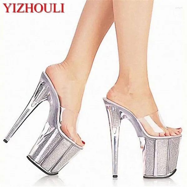 Slippers Sexy Woman Crystal Fashion High Heels 20 cm Plateforme Sequins décorative Model Party