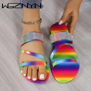 Zapatillas Sexy Women Summer Flat Rhinestone Shoe Oping Toe Beach Roman Beach Sandals Flip Flip Flip Black Non-Slip Tobas Tamaño 36-43