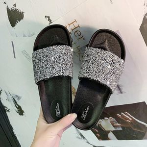 Slippels Shinny Women Summer Crystal Diamond 2023 Fashion Beach Ladies Slides Non-Slip Platform Shoes Round Teen Outdoor Sandals