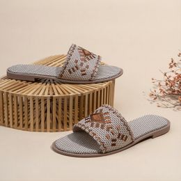 Zapatillas zapatillas bordadas playa tacón plano de tacón plano diseñador de verano flojes bajas consuelo damas grandes