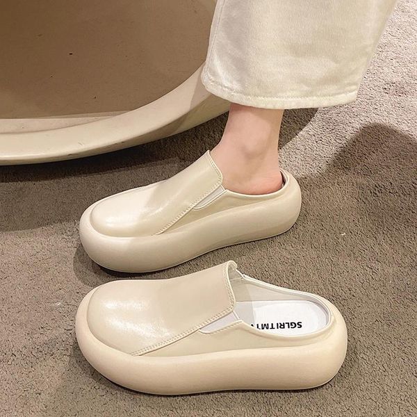Zapatillas zapatos para mujeres 2024 moda moderna baotou mujeres maduras al aire libre casual punta redonda damas sólidas