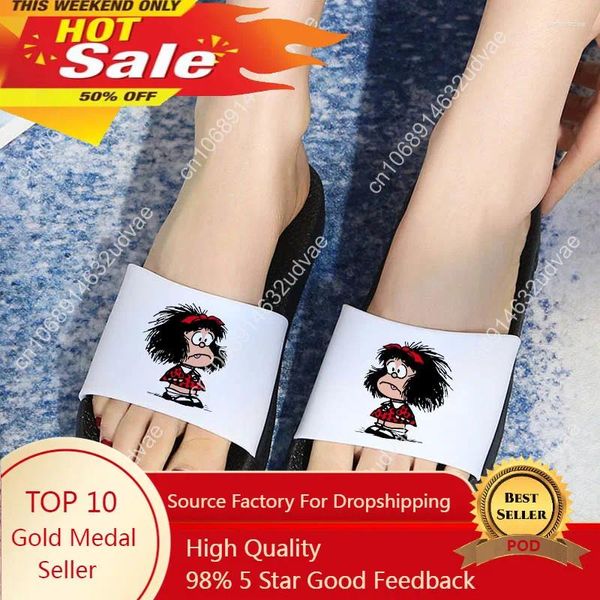 Zapatillas zapatillas para mujeres 2024 dibujos animados divertidos mafalda verano cómodo dormitorio interior hogar chanclas flojes