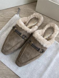 Pantoufles chaussures pour femmes automne et hiver classique bout carré rétro laine décontracté polyvalent confortable plat mouton daim