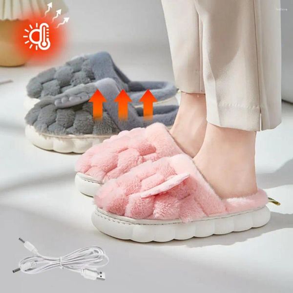 Zapatillas Zapatos USB para parejas Calentador de pies de invierno con calefacción eléctrica Felpa Hombres Mujeres Lavables