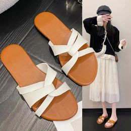 Zapatillas Zapatos Mujer Casual Goma Chanclas Pantofle Diapositivas bajas Suave Lujo Hawaiano Verano Plano 2024 Tela Escándalos concisos