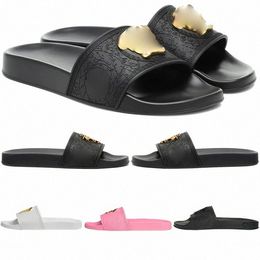 Slippers Sliders Designer Sandale Slide Sandal Palazzo Rubber Metal Head Womens Mens Room Summer Beach Fashion Vintage Mules Black Gold White Rose # 56 i5DR # #