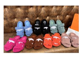 Slippers schuiven sandaalplatform flats designer schoenen casual muilezel ontwerper fur huis indoor dames harige mannen donzige pluche hak luxe groot formaat 35-42 7color