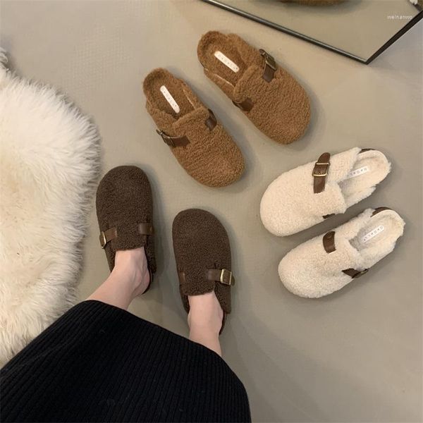 Pantoufles sans lacet Baotou chaussures pour femmes à porter le coton plat paresseux automne et hiver Chinelos Planos 2023