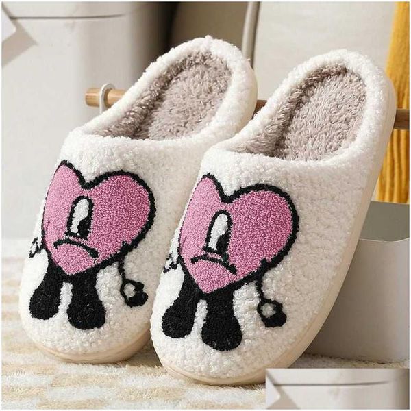 Pantoufles Pantoufles Personnalisé Mignon Coeur Rouge Bad Bunny Diapositives Dames Hiver Intérieur Chaud Maison Drop Delivery Chaussures Accessoires Dhvnj