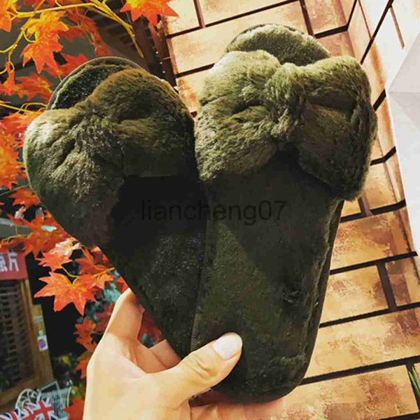 Pantoufles Pantoufles Pour Femmes Automne Hiver Chaud Solide Noeud Noeud En Peluche Doux Pantoufles À L'intérieur Plancher Chambre Chaussures Zapatos Para Mujeres x0916