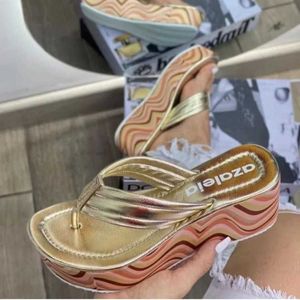 Slippers Slippers voor dames om in de zomer te dragen nieuwe modieuze en veelzijdige biscuit dikke zool verhoogde kleur teenclip visgraat kleine sandalen J240315