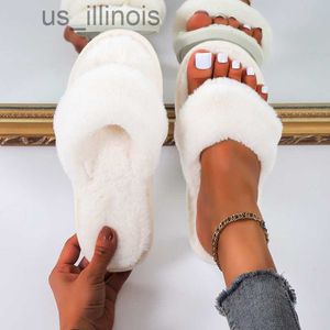 Slippers Slippers Binnen Huis Zacht Pluche Vrouw Winter Voor Thuis Comfortabel 2023 Damesschoenen Platte Slippers Wit Bont Slides En Elegant J230728