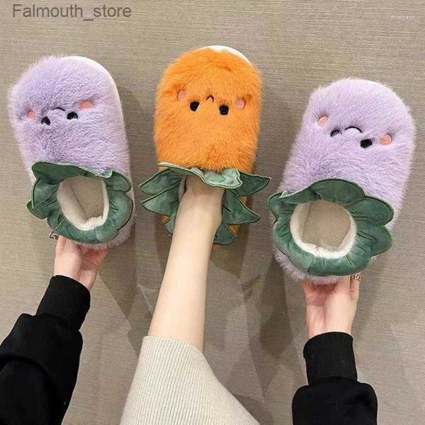 Pantoufles Pantoufles MOONBIFFY Aubergine Tomate Oeuf Femmes Hiver Coton Antidérapant Mignon Talon Chaud En Peluche Chaussures Confortable Maison Chambre Q230909