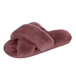 Slippers Slippers Femmes OUSE FURRY 2023 AUTUMNE HIVER CROSS FURDY FURTES OMES SOLES PLARS PLANS INDOOR SOES MÉDICA