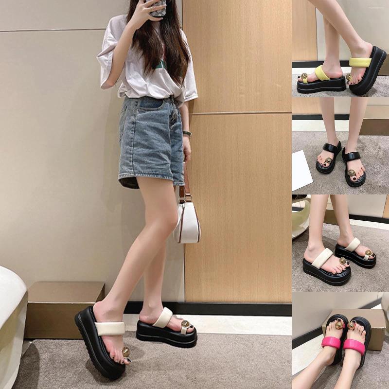 Slippers Slope With Pleated Sandals Summer Fashion Belt Buckle Thick Bottom A Word High Heel Sandal Slides Women