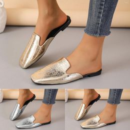Zapatillas de piel de serpiente toboganes de damas moda de verano de color sólido de cuero brillante de cuero cerrado zapatos de casa para mujeres