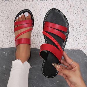 Slippers sneaker sandalen dames dames solide kleur groot formaat één lijn modieuze en comfortabele platte tan flip flop voor