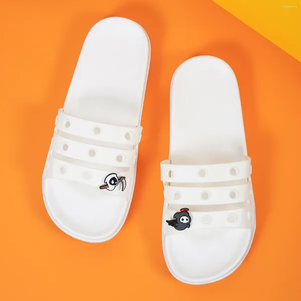 Zapatillas EVA suave para mujer, toboganes coloridos de verano para playa y playa, baño antideslizante, piso interior plano para el hogar, adornos para zapatos antideslizantes