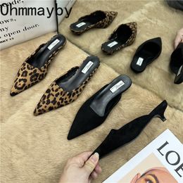 Pantoufles printemps bout pointu Mules mode imprimé léopard femmes chaussures décontractées talons bas dames élégantes toboggan extérieur 230421