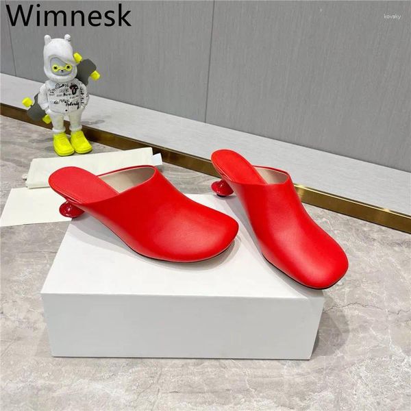 Slippers Spring Summer Round Femme Half Woman Retro High Heels Fashion Sexy Geuthesine Leather Party Dress Shoes 2024