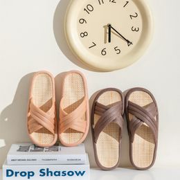 Slippers Lente Zomer Zachte Vlas Eenvoudige Leuke Warme Thuis Mannen Vrouwen Huis Vloer Indoor Slides Bont Cross Fat Dudu schoenen Kamer Platte 230710