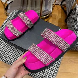 Slippers Spring Summer Women Stretch Tissu Plateforme de tissu Crystal Bling Flat Slides Band Party