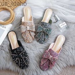 Slippers Vierkante Teen Paillette Kralen Muilezels Vrouwen Slippers Zomer Schoenen Vrouw Sandalen Slippers Parel Bling Glitter Slides Plus Size 34-43 J230620