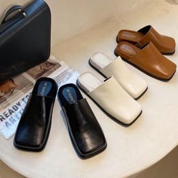 Pantoufles bout carré femmes noir blanc marron plat talons bas chaussures habillées d'été femme décontracté extérieur diapositives Mules 35-40