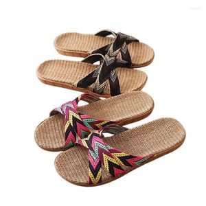 Pantoufles Suihyung multicolore lin pour femmes 2022 été chaussures d'intérieur maison diapositives décontractées croix Blet dames tongs sandales
