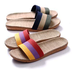 Slippers Suihyung Summer Flax Femmes hommes Chaussures de linge décontractées multi-styles non glissés EVA Flip Flips Chaussures intérieures Sandales féminines 230201