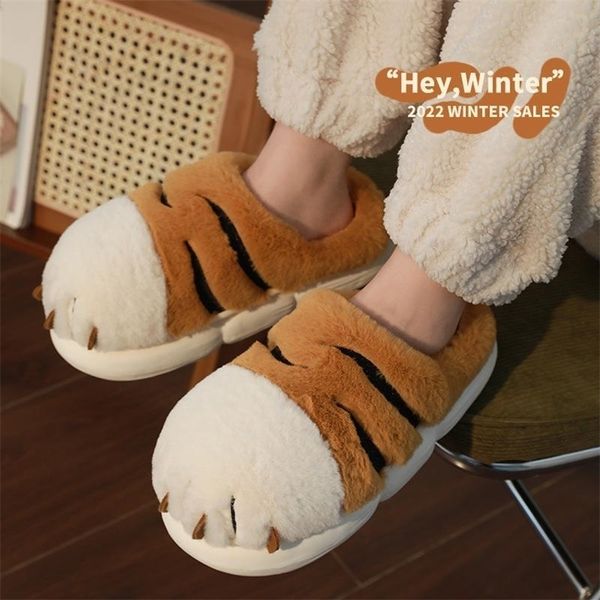 Pantoufles Suihyung patte de tigre conception pantoufles en peluche hiver chaud femmes maison coton pantoufles doux moelleux fourrure diapositives plates femme chaussures de sol 220913