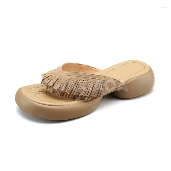 Slippers Summer 2024 Style Femelle Bottom Fott Tassel Decoration Clip Toe Toe Simplicité Fashion Women Chaussures