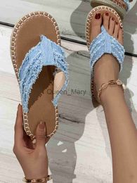 Pantoufles D'été Plage Tongs Femmes Denim Haute Qualité Diapositives Bout Ouvert Plat Casual Pantoufle Loisirs Sandale Femme J230621