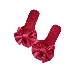 Pantoufles d'été demoiselle d'honneur rouge avec gros nœud, chaussures d'intérieur antidérapantes pour filles muettes, chaussures d'extérieur pour adultes 231101
