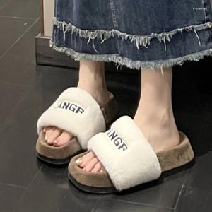 Slippers Zomer Fashion Furry Designer Dames Casual Letter Dikke niet-Soled Non-Solip Home Zapatos de Mujer