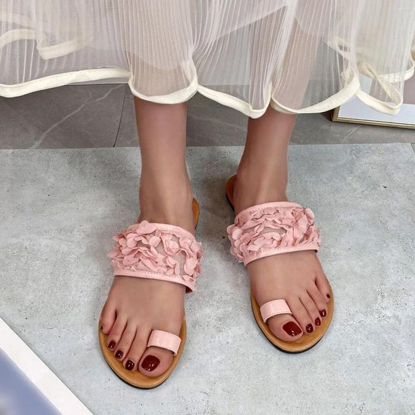 Zapatillas Flip de verano para mujeres flores de color sólido Mesh Hollow Clip Sandalias Toe Toe Botthip Flak Beint Beach Zapatos
