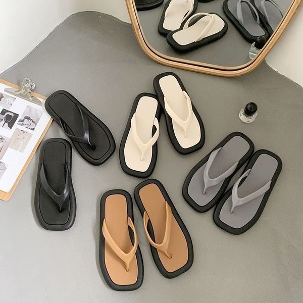 Zapatillas Chanclas de verano Zapatillas Moda Coreana Antideslizante Sandalias planas para mujer Vacaciones Salida Casual Clip Toe Slides PVC 230325