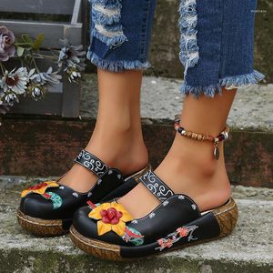 Zapatillas de verano con flores para mujer, zapatos romanos cómodos a la moda para mujer, zapatilla con tacón de cuña y cubierta antideslizante para mujer