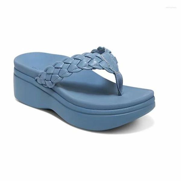 Zapatillas Sandalias de flores de verano para mujer, zapatos de playa antideslizantes de línea de coche, chanclas de gran tamaño, cuñas cómodas para mujer 44