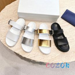 Slippers Sumon Golden Metal Cuir Celt Buard Gear Plateforme plage Real Peep Toe Flat Woman's Loisking