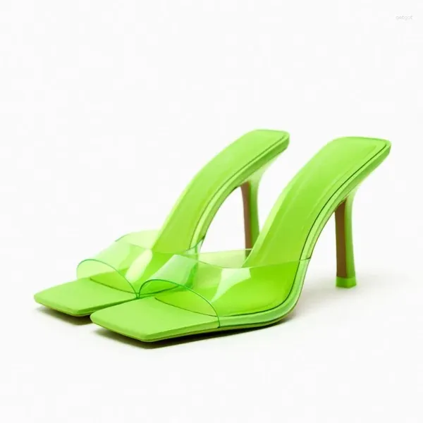Zapatillas de verano tacones altos sandalias de PVC de pvc zapatos de mujer brillante sandalias sandalias femininas verdes fluorescentes