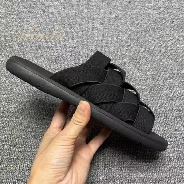 Zapatillas Verano Hombre Elástico Cinturón Trenzado Zapatos De Playa Banda De Desgaste Exterior Sandalias Planas