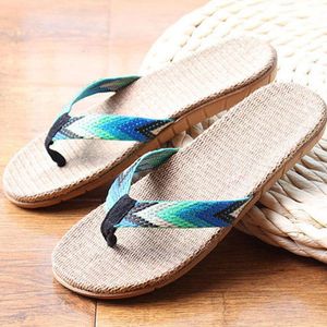 Slippers zomer mannen linnen flip flop gestreepte lint sandalen platte eva non-slip slides home slipper man casual stro strand schoenslippers