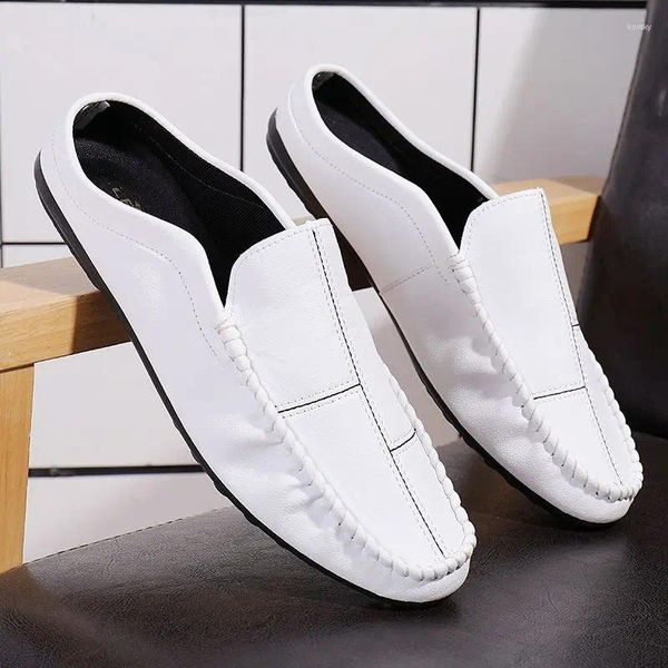 Pantoufles d'été pour hommes, chaussures Doudou Baotou, sandales décontractées en cuir semi-souple