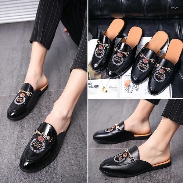 Slippers Summer Round Head Half Sandals Black Breathable Handscarved Handscarved Fashion Shoes Fashion Choes Men's Tailles 38-45 Fr