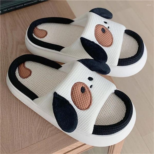 Zapatillas Verano Suela suave Ropa de casa para mujeres Todas las estaciones Universal Dibujos animados Lindo Perro Cómodo Algodón y