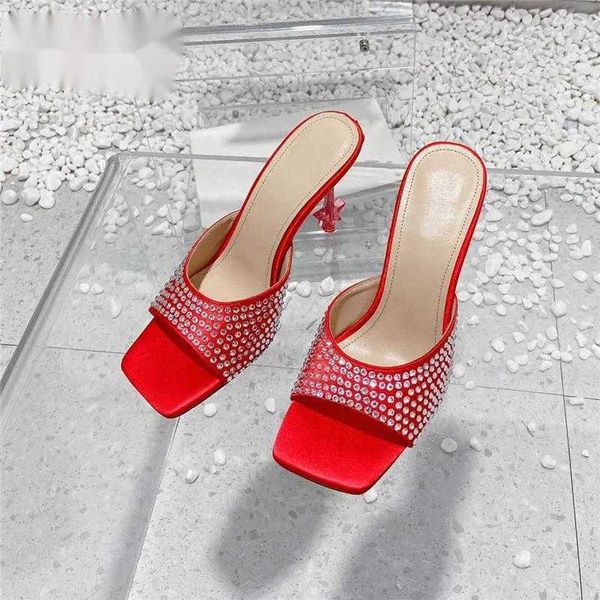 Slippers Summer Square Toe Crystal High Heel Women Fashion Sexy Sexy Thin Party Ladies Stiletto